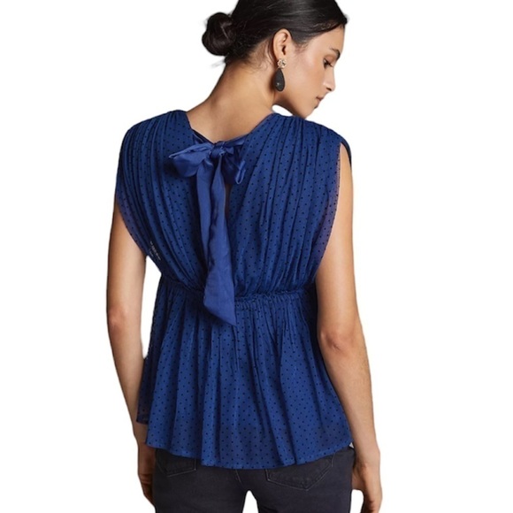 Anthropologie V-neck Navy Tulle Blouse Medium - Picture 3 of 4
